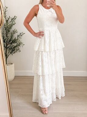 Milly White Lace Tiered Maxi Dress SZ 4 Bridal Shower Engagement new dry cleaner